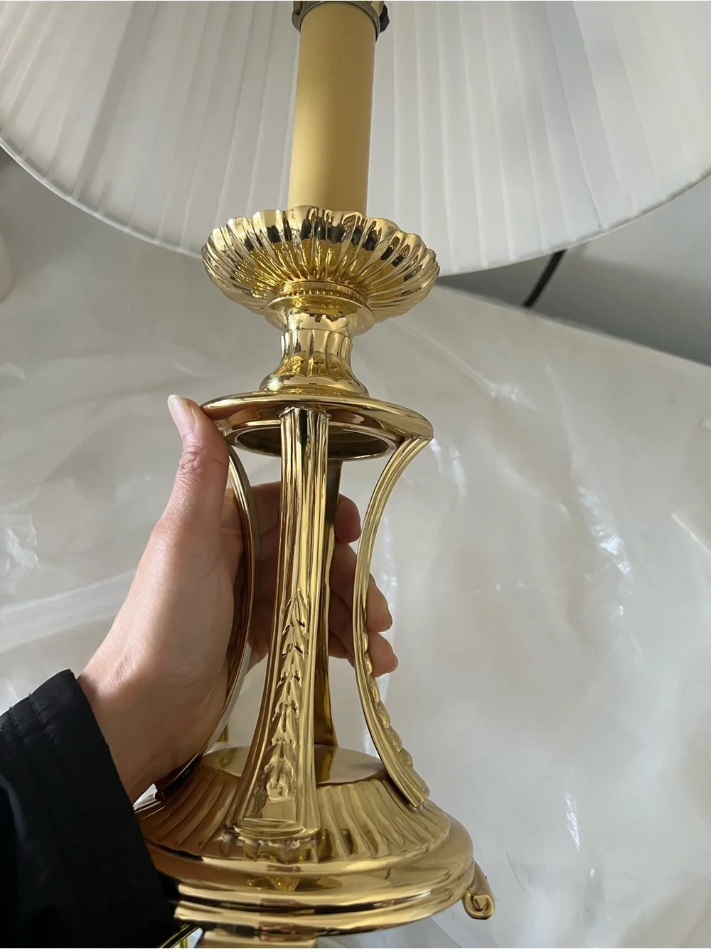 Classic Gold Table Lamp with White Pleated Shade